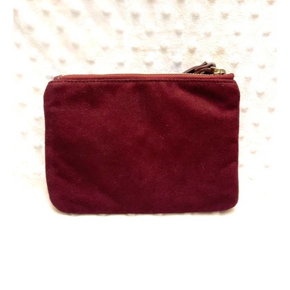 Old Navy Burgundy Embroidered Floral Faux Suede Wristlet - Picture 3 of 5